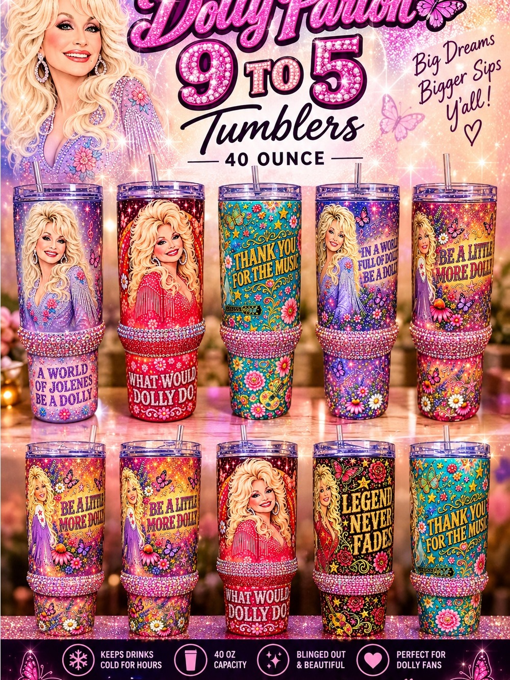 Dolly 9 to 5 40oz Glitter Tumbler - Multicolor